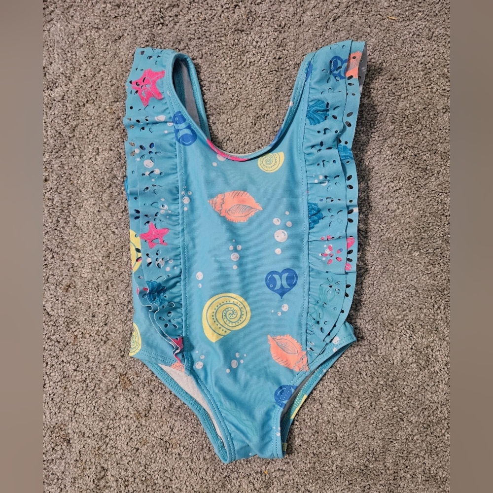 Hurley - Baby Girls'  Blue Seashell Swimsuit